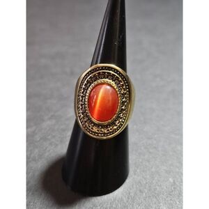 Gold tone orange cat's eye ring Size 7.5